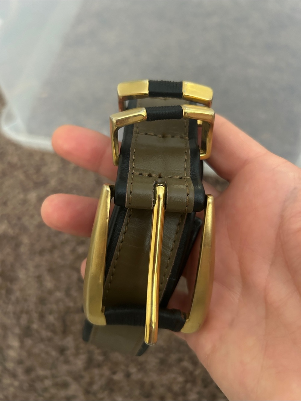 New ❤️Carlisle Olive Green Leather Belt with Gold Buckle made in Italy